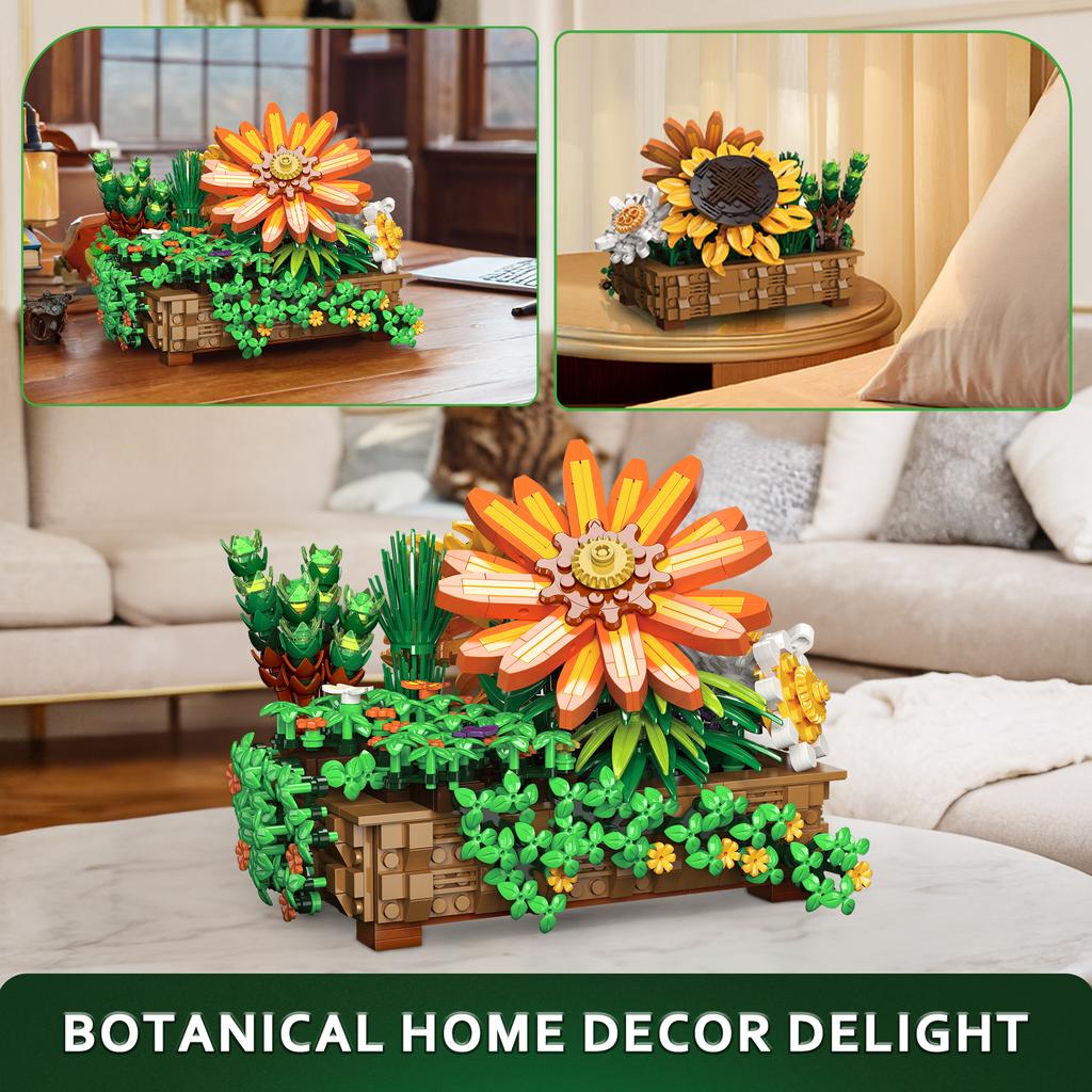 Flower Botanical Bonsai Building Set 924pcs Gift for Home Decor, Adults and Kids Sunflower Chrysanthemum