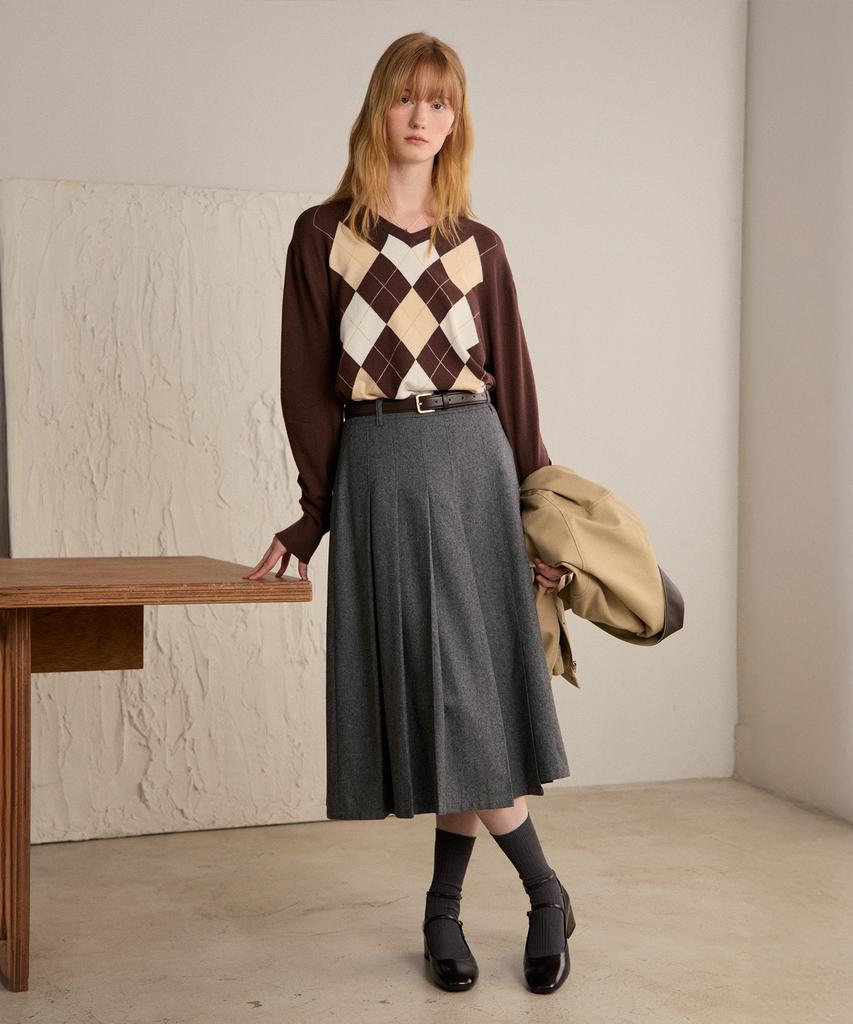 Mind Bridge Woman [W] Wool Pleated Midi Skirt