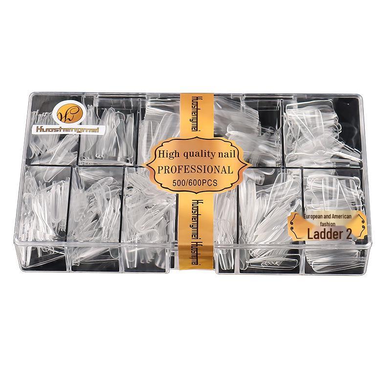 European & American Frosted Long Trapezoid Seamless Abrasive Nail Tips - Full & Single Numbers for Nail Salons