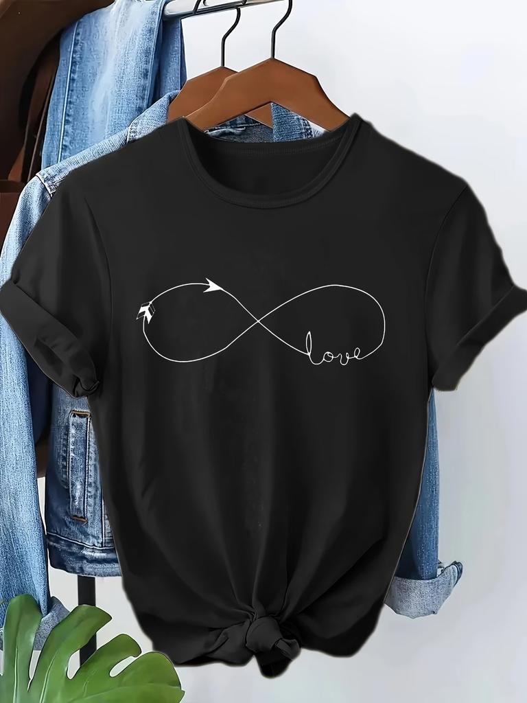 Woman Tops Funny Fashion T-shirt Love Heart & Letter Print Short Sleeve T Shirt Clothing Top Tee Summer Ladies Girls Shirt