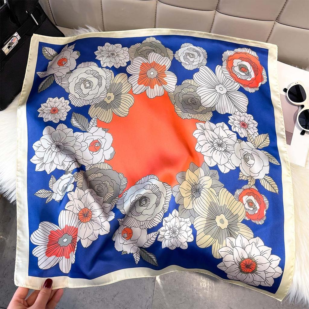 Elegant Floral Print Silk Square Scarf Women Neck Ties Suitable All Seasons Decorate Headscarf Lady Hijab Female Foulard Bandana