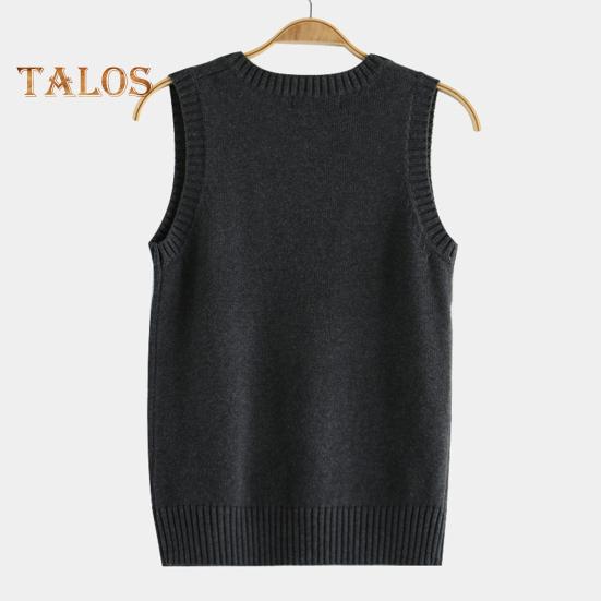 Women Knitting Vest V-Neck Sleeveless Ribbed Trim Solid Color Vest Tops Autumn Winter Loose Fit Knitwear