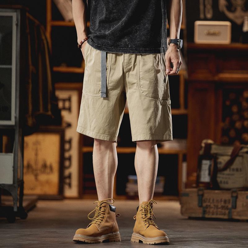 Anyang Men's 2024 Summer Workwear Trend Loose Mid-Length Belted Casual Shorts