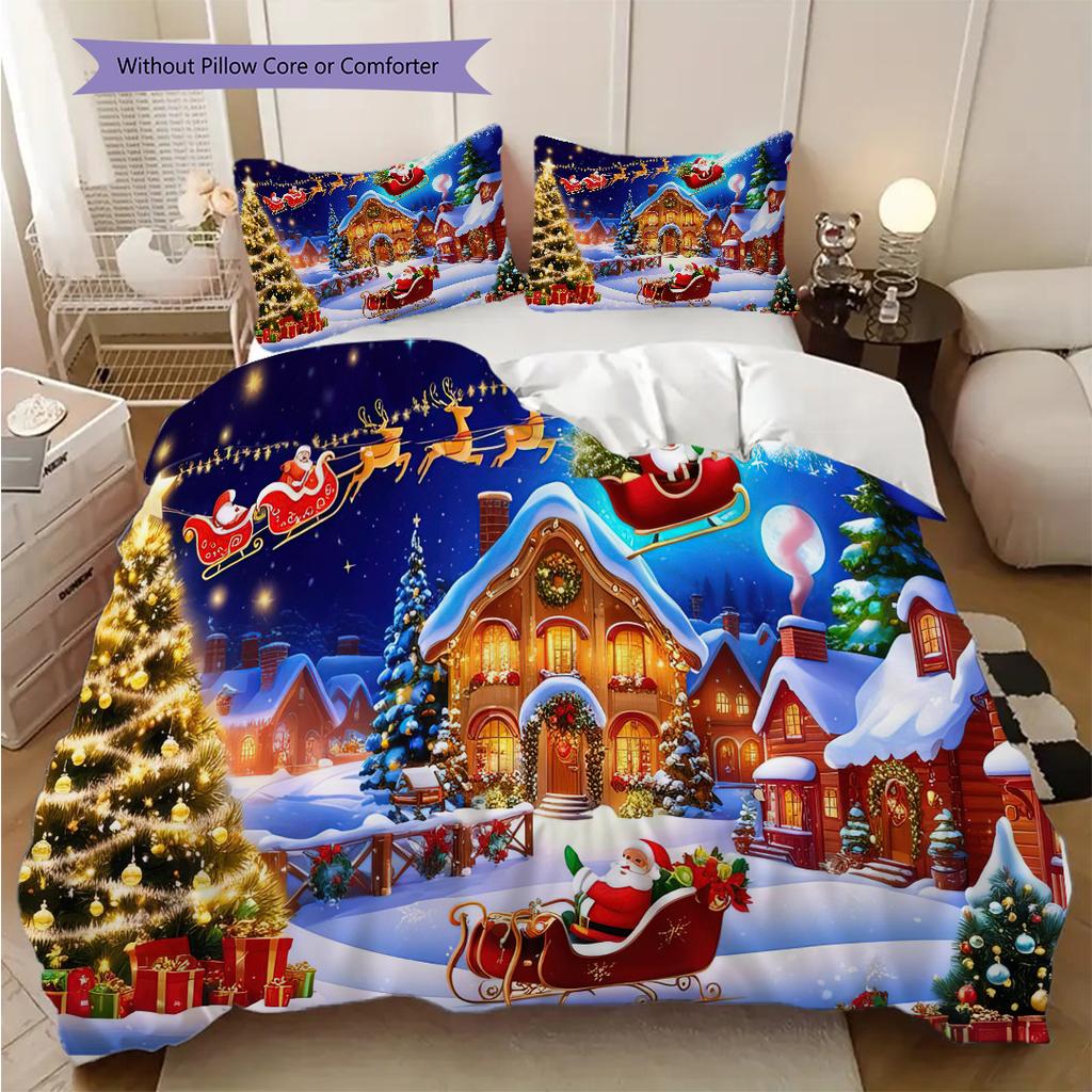 1PC Christmas theme pattern Bedding Quilt Set Quilt Cover Pillowcase Home Decoration Birthday Gift (1 * duvet cover + 2 * pillowcase, without core)