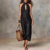 Damen Halter Neck Ärmelloses Maxikleid Figurbetont Mittlere Taille Elegantes Freizeitkleid