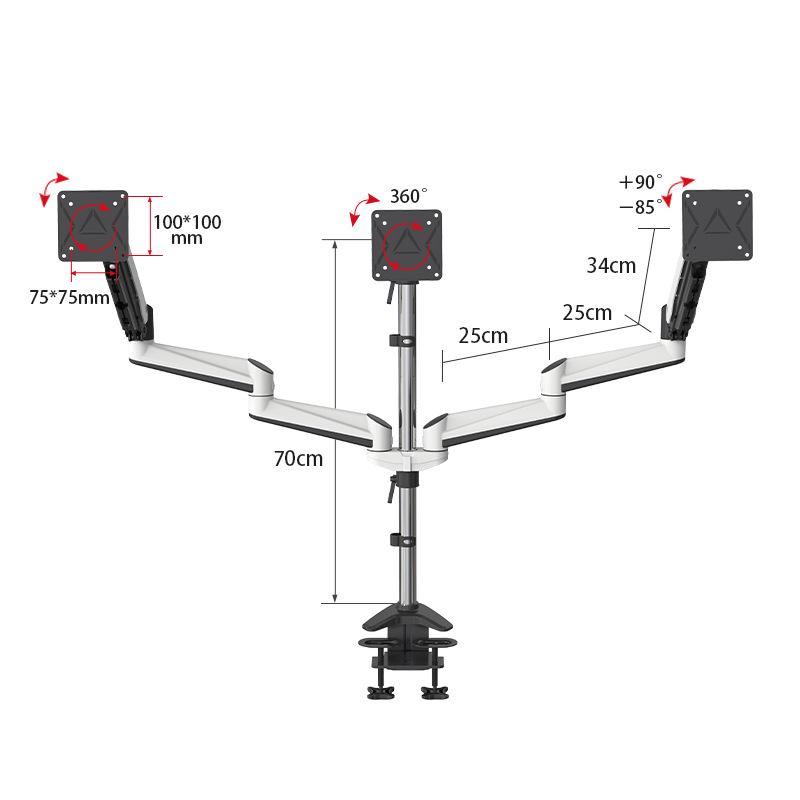 Dual Screen & Triple Screen Rotating Monitor Wall Mount with Lifting Pneumatic Arm