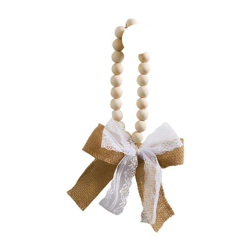 

AEE4-Bowknot Linen Wooden Bead Pendant Valentine s Day Home Wall Decoration Home Decoration
