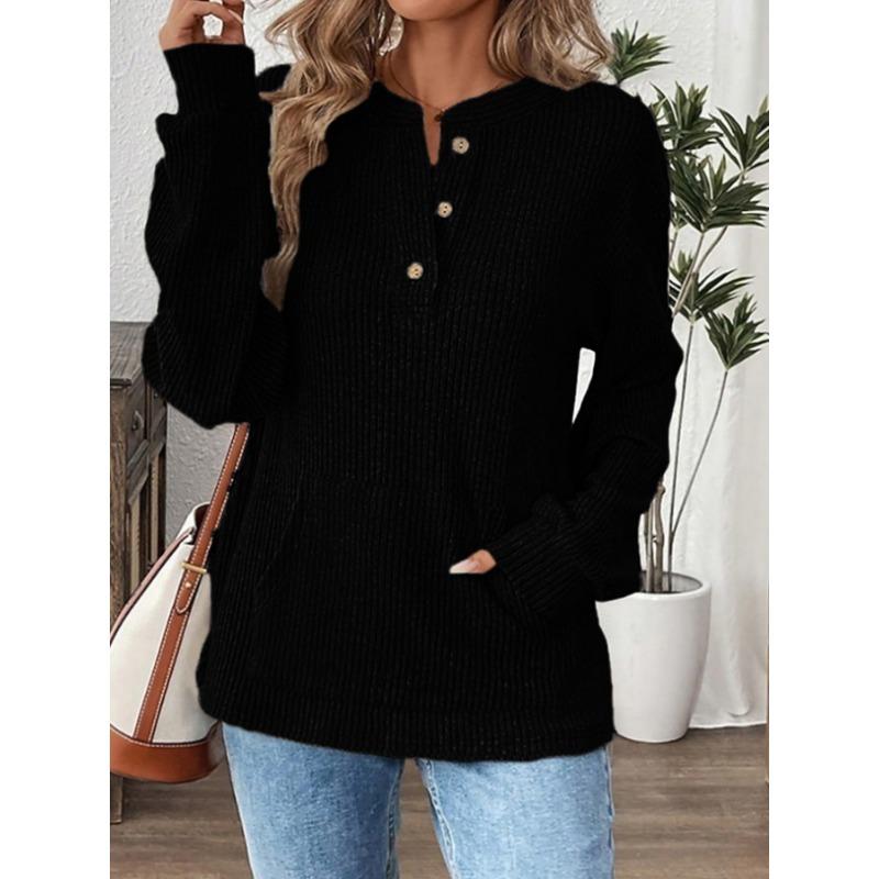2025 Autumn and Winter New Solid Color Fashion Button Loose Long Sleeve T-Shirt Tops for Women