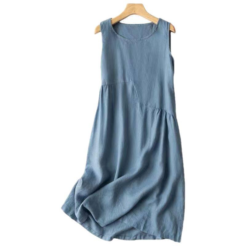 Tank Dress Women Loose Mid-length Tank Dress Day Summer Literary Retro