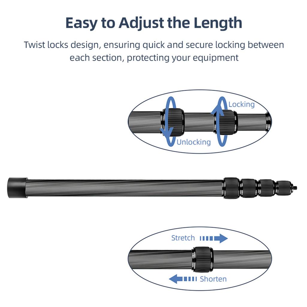 Handheld Microphone Boom Arm 6 Section Extendable Mic Arm Carbon Fiber Boom Pole for Microphones 1 4 Inch Screw &