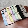 Apple 16pro Liquid Silicone Magnetic Suction Mobile Phone Case Rotating Bracket Suitable for IPhone15PRO Solid Color Protection Case