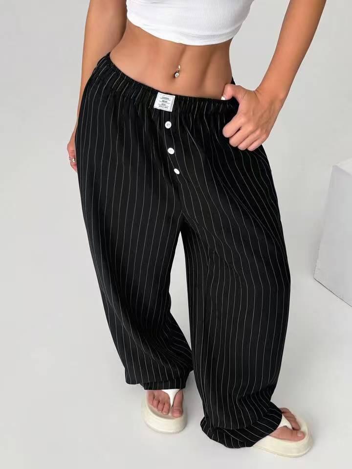 Women S Striped Wide Leg Loose Casual Long Pants S чёрный