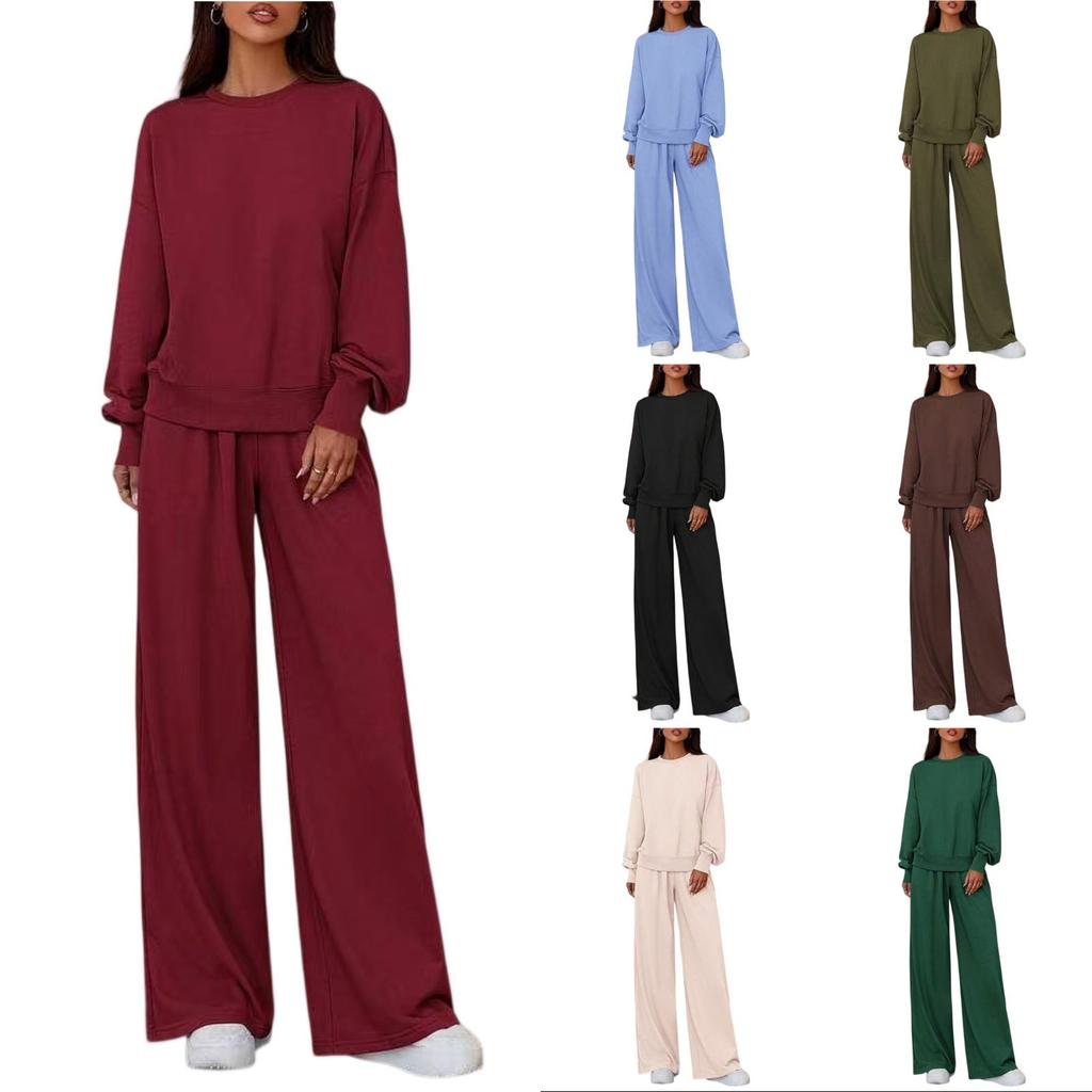 Fashion Women's Casual Suit Long Sleeved Casual Wide Leg Pants Set