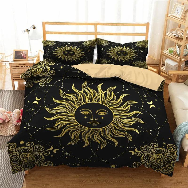 Sun And Moon Duvet Cover Exotic Galaxy Stars Bedding Set Microfiber Astrology Comforter Cover Queen For Kids Boys Teens Bedroom