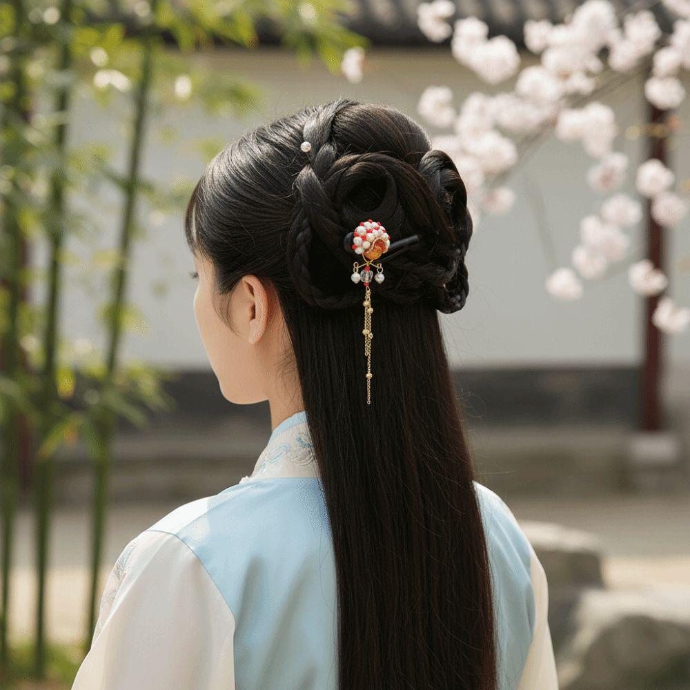 Tassel Wooden Hair Stick Red Hanfu Hairpin Temperament Horse Face Skirt Headwear  Hair Chopstick