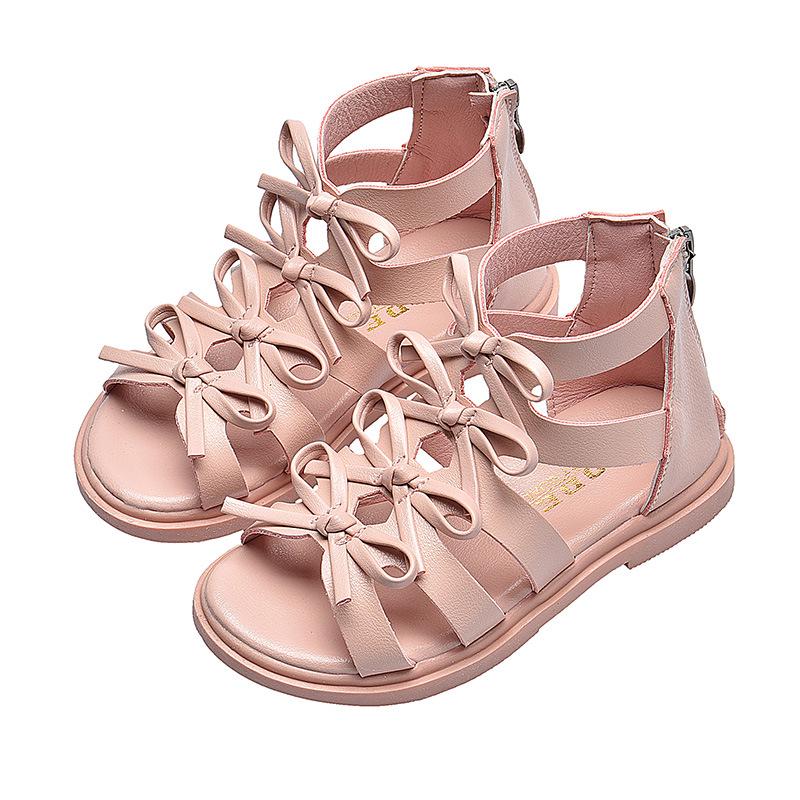 2025 Summer Girls' Soft Leather Roman Sandals - Korean Style Princess Shoes