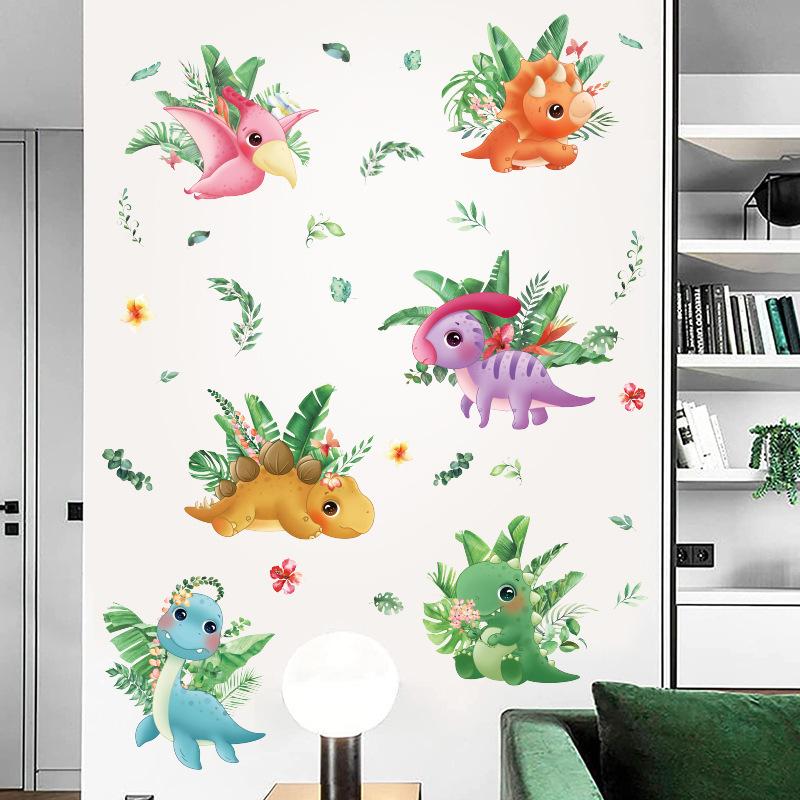 Kolorowa naklejka ścienna z dinozaurem do pokoju dziecięcego, samoprzylepna dekoracja do żłobka, sypialni, gabinetu, wejścia