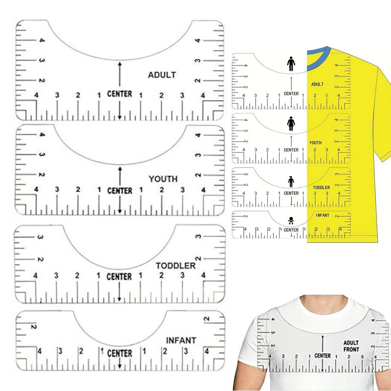T-Shirt Ruler Guide - Tshirt Measurement Tools for Youth Adult, Round-Neck PVC Rule Rulers Designs Heat Press Accessories