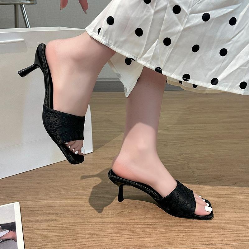 Fashion Summer Women Sandals 2025fashion Square Toe Ladies Slippers Open Toe Luxury Dress High Heels Sexy Casual Prom Sandals Large Size
