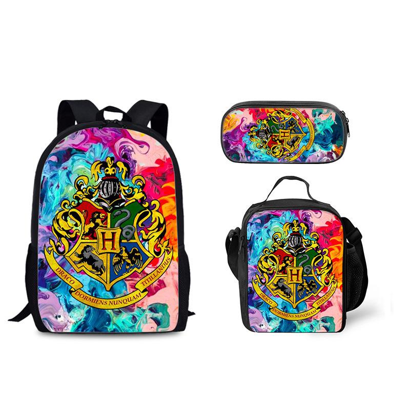 Harry Potter Hogwarts Backpack Trio - Printed School Bag Lunch Bag Pencil Case, Large Capacity Multi-Functional Student Gift
