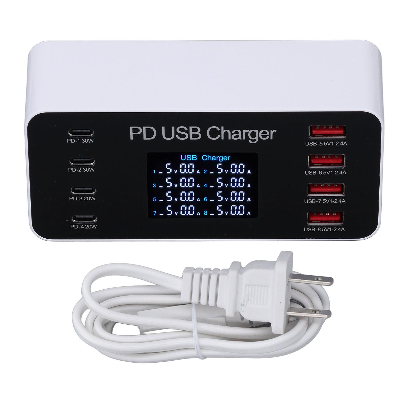 

65 Вт 8-портовая USB-зарядная станция с несколькими портами USB-концентратор зарядное устройство с ЖК-дисплеем QC3.0 PD30W USB C для планшета US Plug
