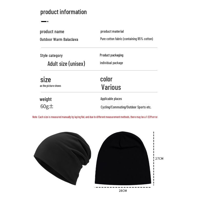 Pure Cotton Windproof Postpartum Hat - Breathable, Solid Color, Warm, for Outdoor Cycling and Sports