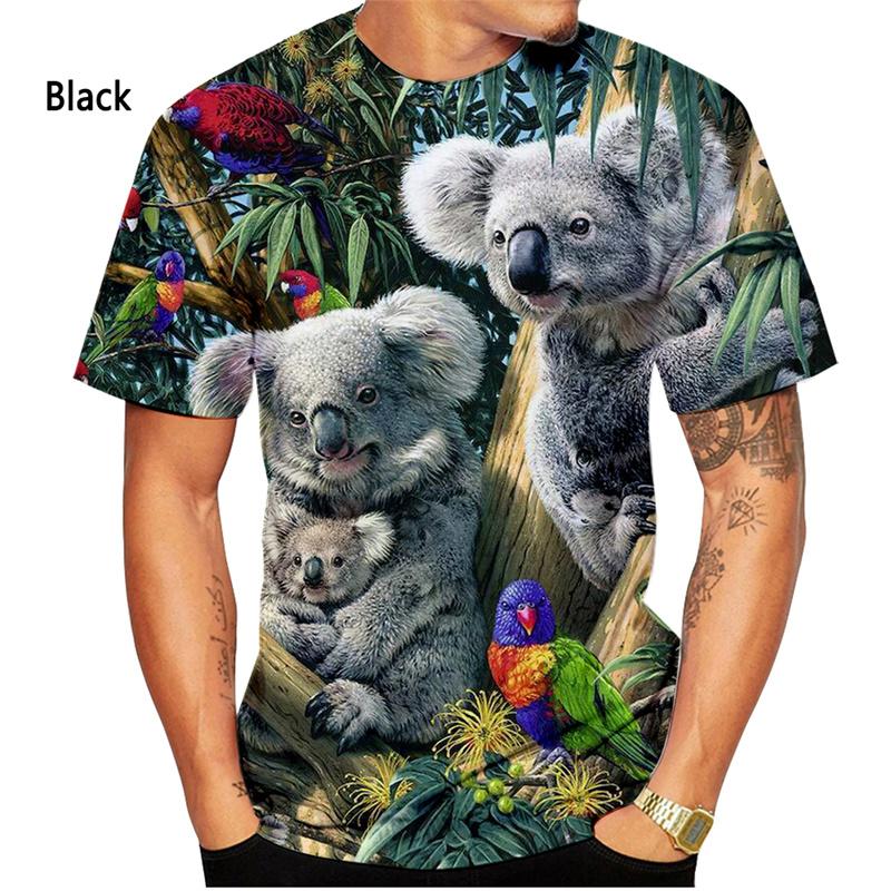 Summer Round Neck 3D Cute Koala Pattern Print Top Fashionable Casual Short Sleeved Men's T-shirts