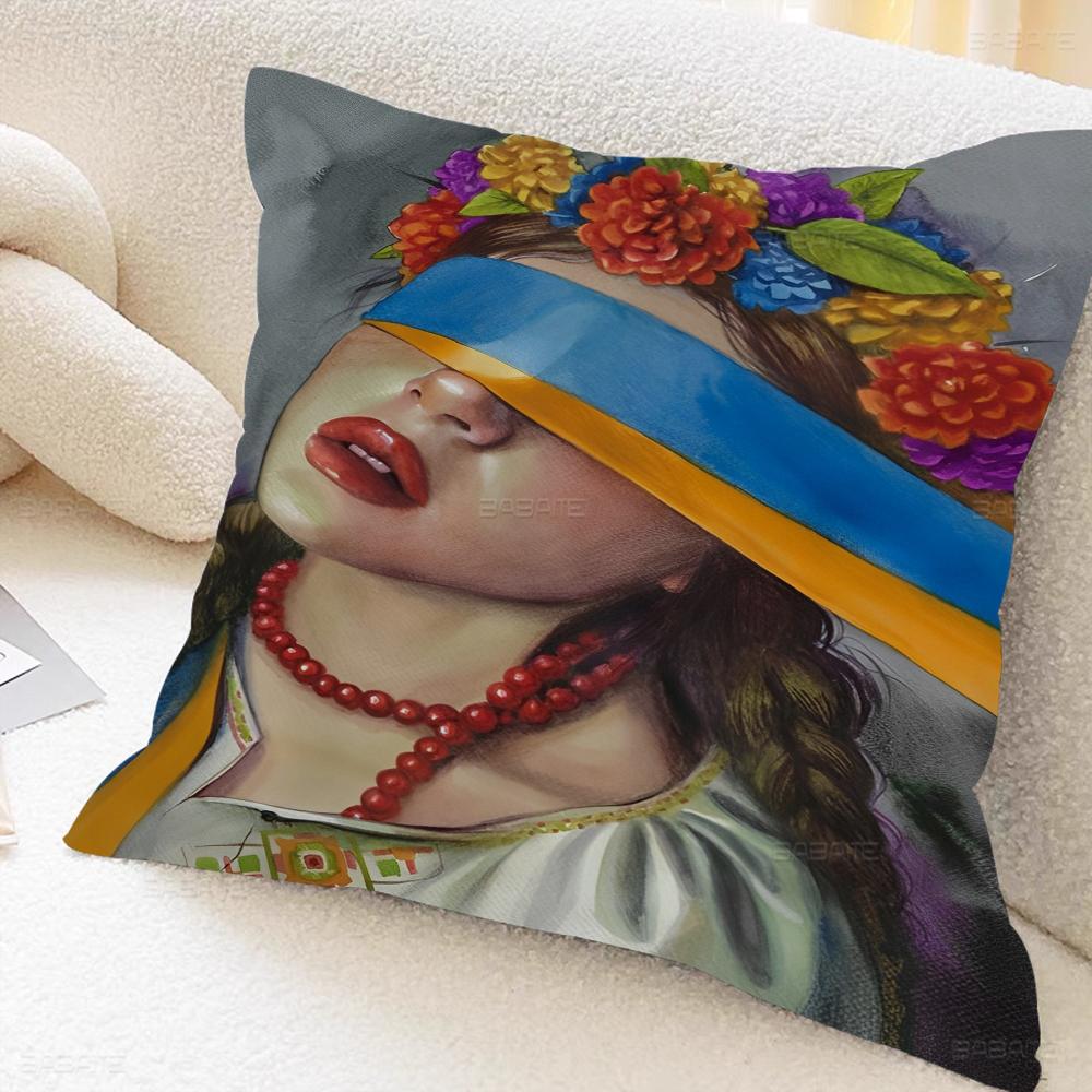 U-Ukraine-Flag Girl Pattern Pillow Gifts Home Office Furnishings Bedroom Sofa Car Cushion Cover Case 45x45cm
