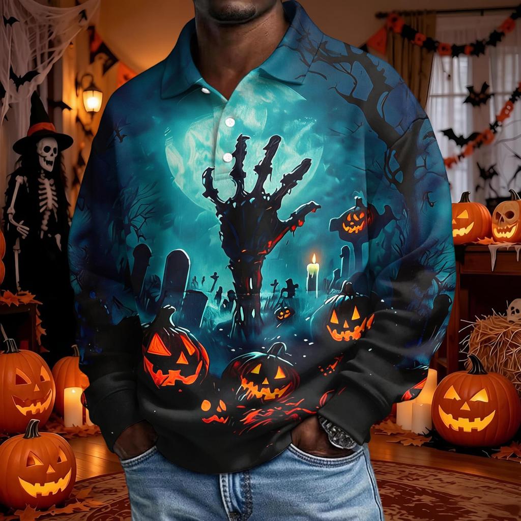 Men's Long Sleeve Button Down Shirt for Halloween - Stylish Casual Top