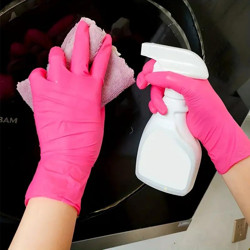 100PCS Pink Nitrile Disposable Gloves Powder & Latex Free Gloves for Kitchen Cooking Household Beauty Petcare Hair Dye Gloves