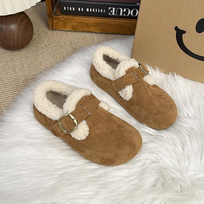 Thick-soled Heightening Fashionable and Versatile One-pedal Boken Shoes Women's Autumn 2025 Velvet Thickened Warm and Comfortable Cotton Shoes