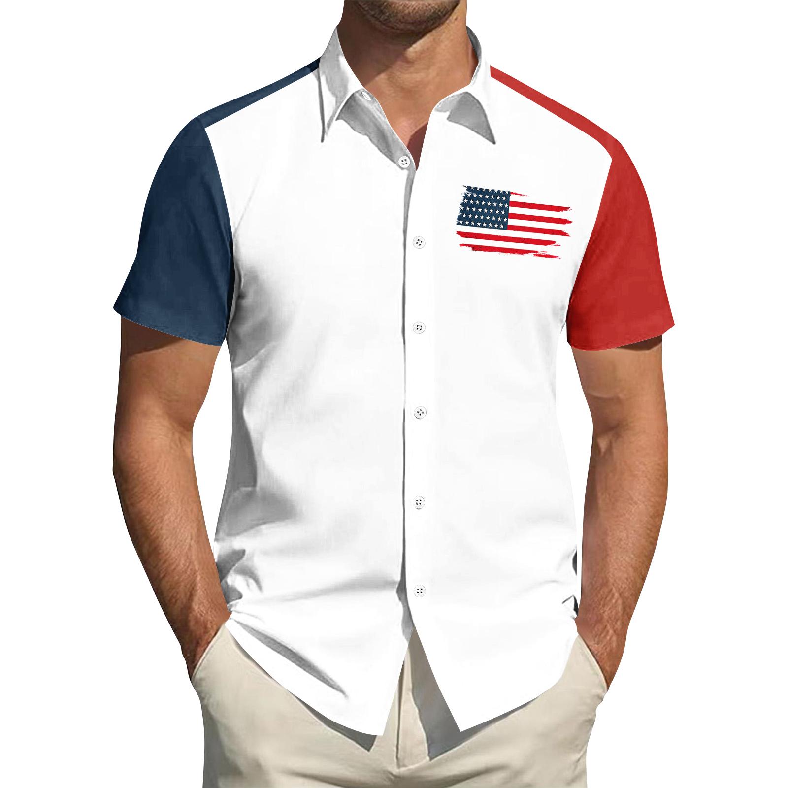 

Men s Independence Day Printed Collared Top Men s Casual Sports Short-Sleeve Shirt S белый