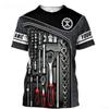 Short Sleeved Street Wear, Mechanical Repair Tool Pattern, Men's T-shirt, Mechanical Personalized 3D Printed Men's T-shirt Top