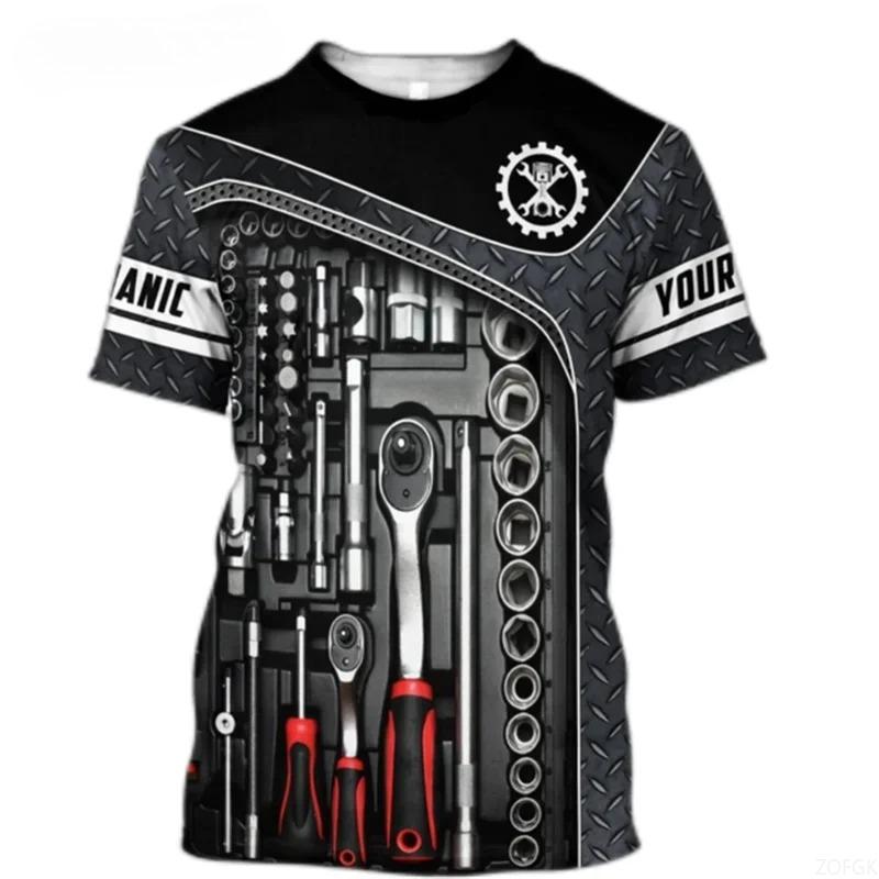 Short Sleeved Street Wear, Mechanical Repair Tool Pattern, Men's T-shirt, Mechanical Personalized 3D Printed Men's T-shirt Top