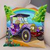 Pillowcase Happy Camper Cartoon House Travel Car Cushion Cover Sofa Home Super Soft
