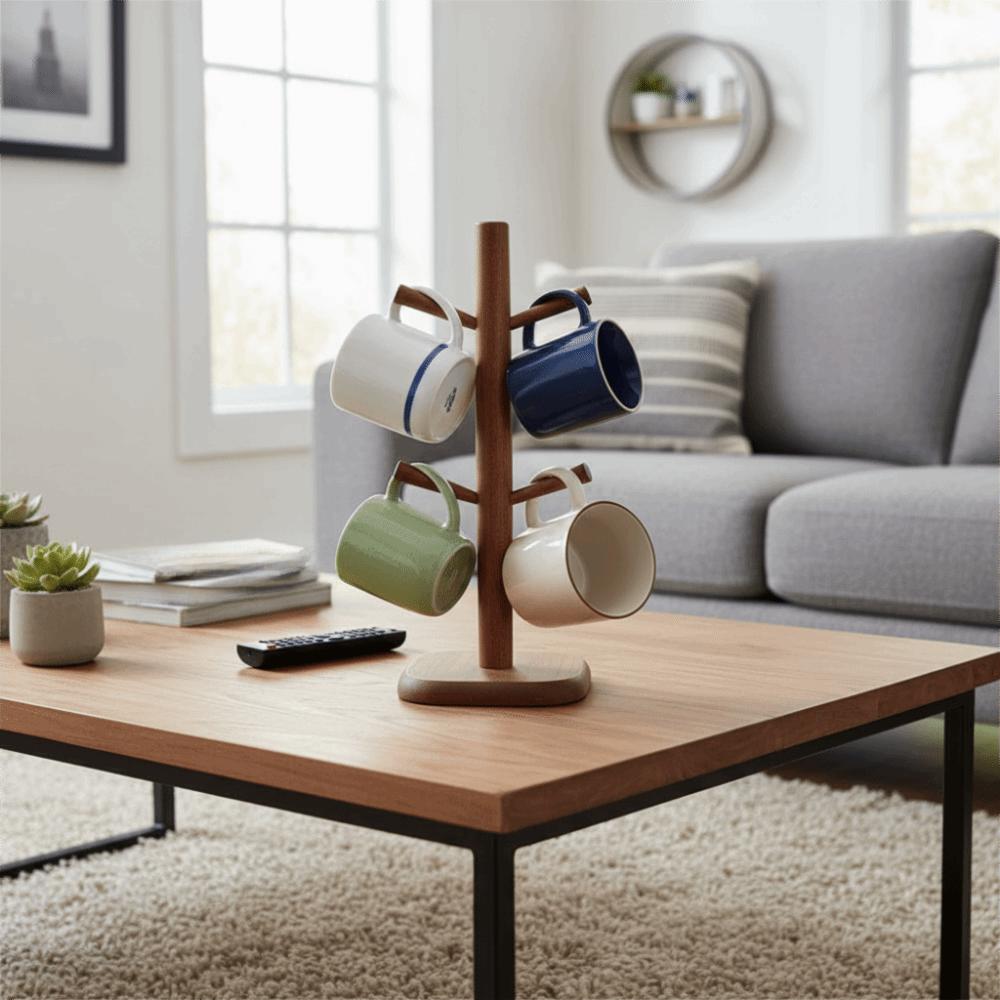 Drewniany pionowy uchwyt na papier w rolce Oszczędzający miejsce Stojak do zawieszania kubków Stojak do przechowywania chusteczek Użycie w kawiarni