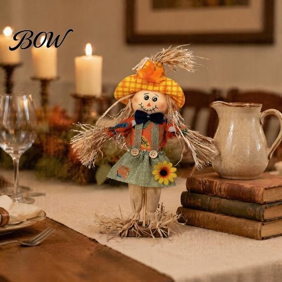 Rustic Farmhouse Yard Display Standing Fall Scarecrow Decoration, Halloween Thanksgiving Ornament Durable Garden Figure with Clothes Hat for