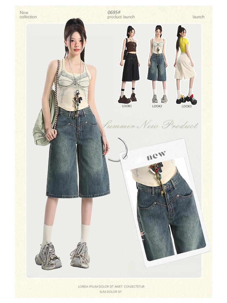 Women's High-Waist Loose Wide-Leg Cropped Jeans - Summer 2025 Slimming Straight Fit