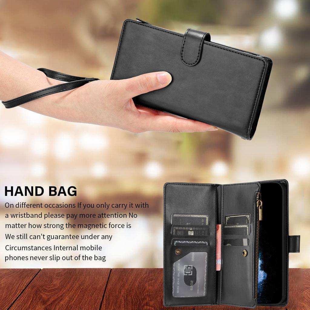 For Xiaomi Poco M8 5G/Redmi Note 15 5G (Global)/15 4G (Global) Leather Case Zipper Wallet Stand Shockproof Phone Cover with Wrist Strap