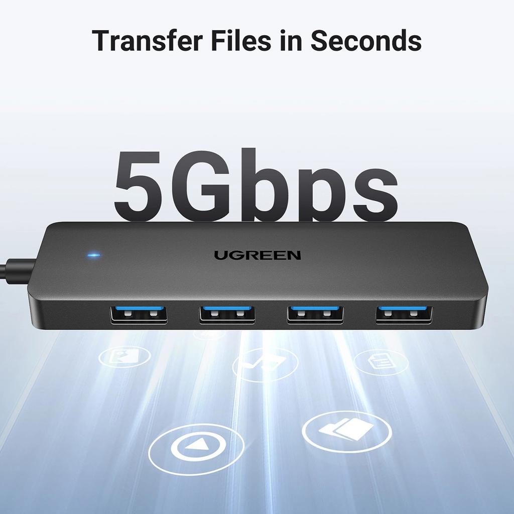 HUB Ugreen CM219 25851 z 4 portami USB-A 3.0 i kablem USB-A 3.0 15cm - czarny