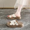Cross-strapped thick-soled heightening slippers for women to wear retro fashion muffin sandals soft-soled beach slippers with skirts