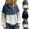 Felpa in Denim Patchwork da Donna Taglie Forti, Vestibilità Larga, Manica Lunga, per Uso Casual