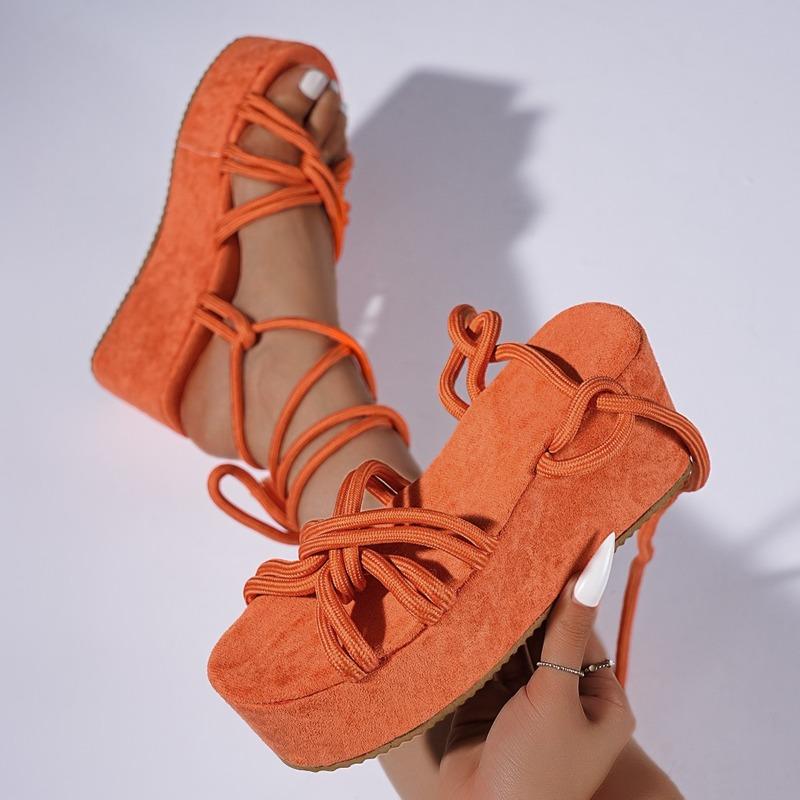 

New 2026 Strap Flat Solid Platform Cross Strap Open Toe Women s Fashion Sandals 43 помаранчевий