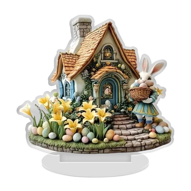Easters Decorations Easters Eggs Bunnies Figurines Spring Decors Acrylic Rabbit Statue Home Farmhouses Tabletop Decors