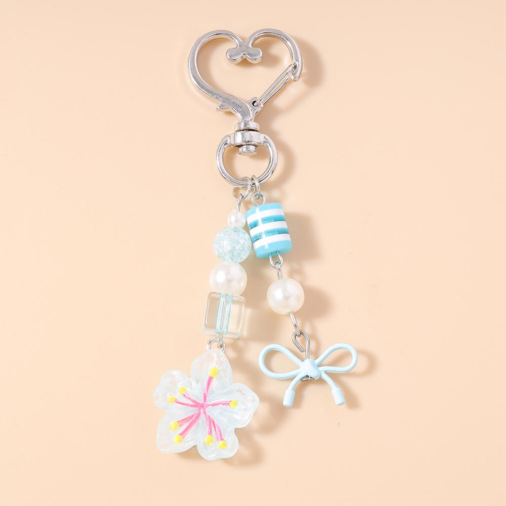 Cute Bowknot Keychain Women Girls Pearl Beaded Key Ring Pendants for Handbag Decor DIY Handmade Key Chain Gifts