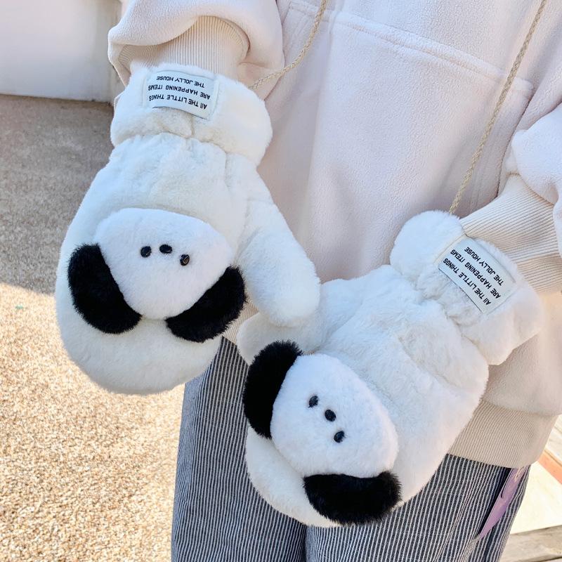 Cute Fluffy Puppy Gloves Girl Winter Riding Cold proof Gloves Student Warm Gloves Can Halter Neck Pachy Dog