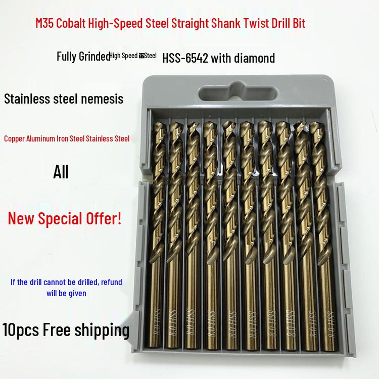 M35 Cobalt HSS Straight Shank Single Flute Twist Drill Bit for Metal and Stainless Steel, Sizes: 3.2, 4.2, 5.2, 6.0.