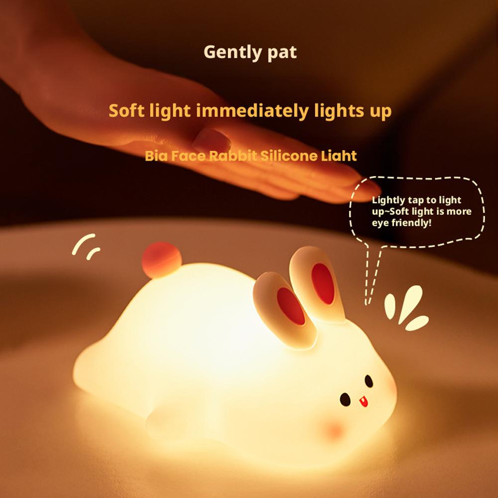 Rechargeable LED Silicone Night Light Light Up Bunnies Big Face Rabbit Decor Cute Bunny Lamp Novelty Gifts Kids Room Bedroom