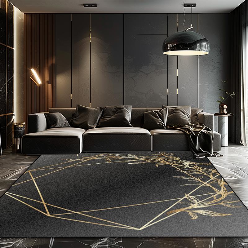 European Style Luxury Black Golden Carpet for Living Room Dark Toned Decoration Washable Large Rugs Bedroom Bedside Non-slip Mat
