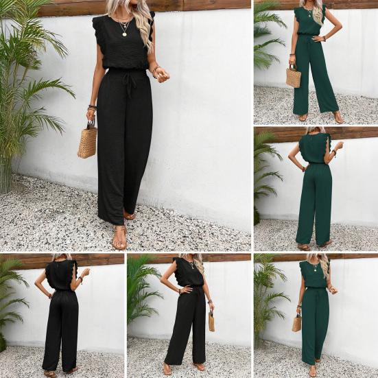 Women's Summer 2 Piece Outfit Hollow Lace Trim Sleeveless Tank Top And Wide Leg Pants Set Beach Travel Tracksuit Casual Lounge Set